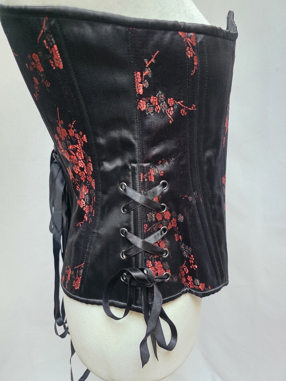 Black Iris Corsets Steel Boned Overbust Corset Black Red Floral Size 28 - Picture 4 of 7